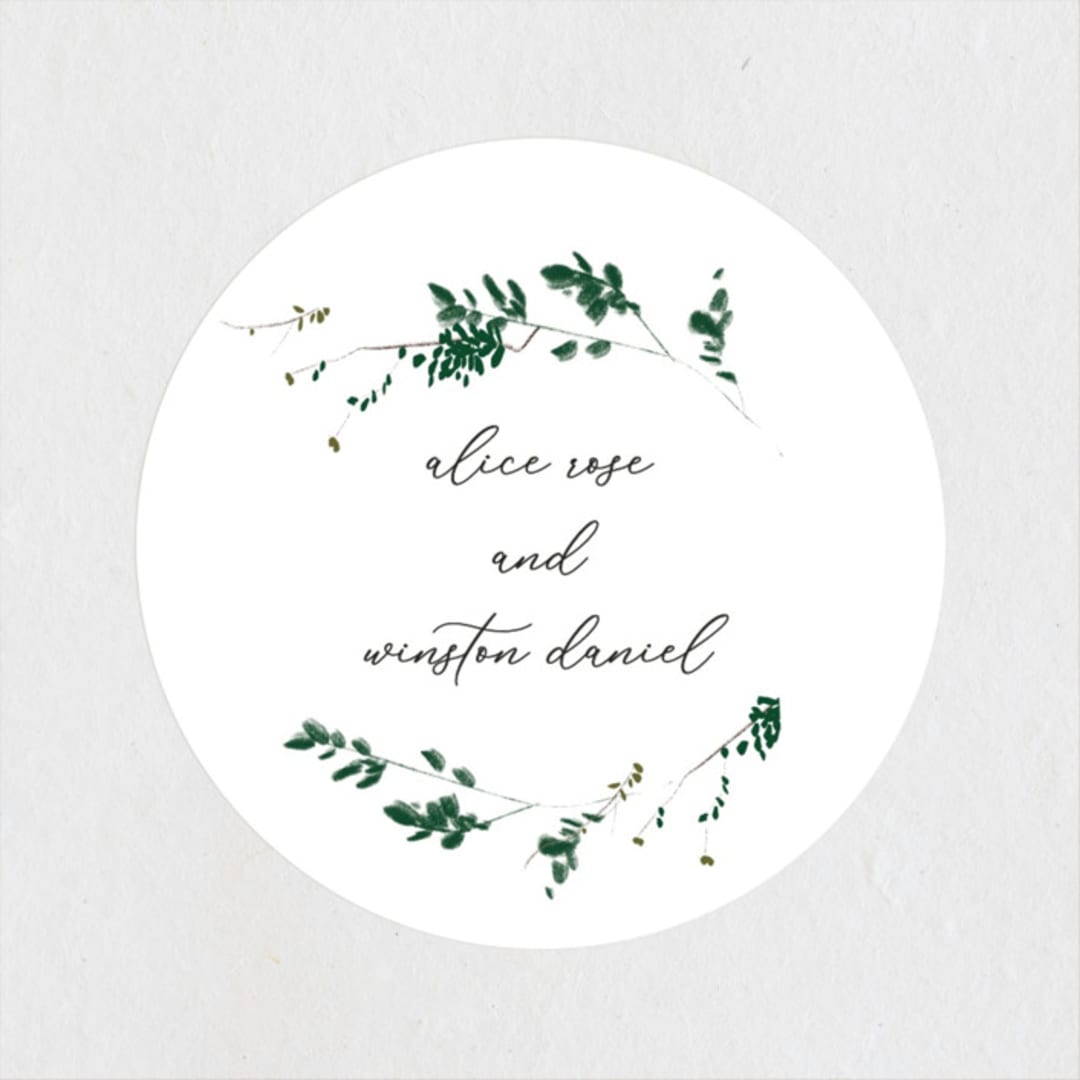 "Woodland Lorel" - Rehearsal Dinner Favor Stickers in Cloud by Baumbirdy - Front