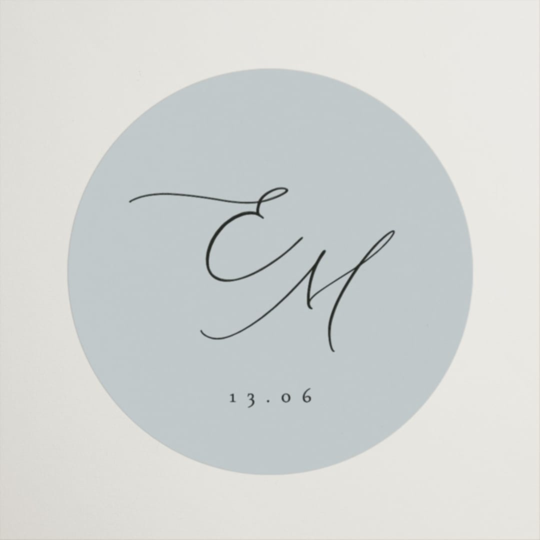 "Corner" - Rehearsal Dinner Favor Stickers in Sky by Kelly Schmidt - Front