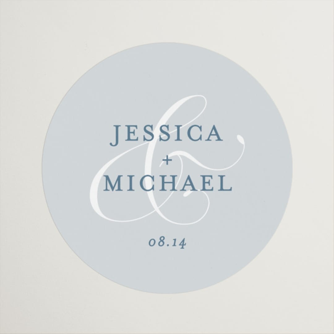 "Empire" - Rehearsal Dinner Favor Stickers in Dusty Blue by Jennifer Postorino - Front