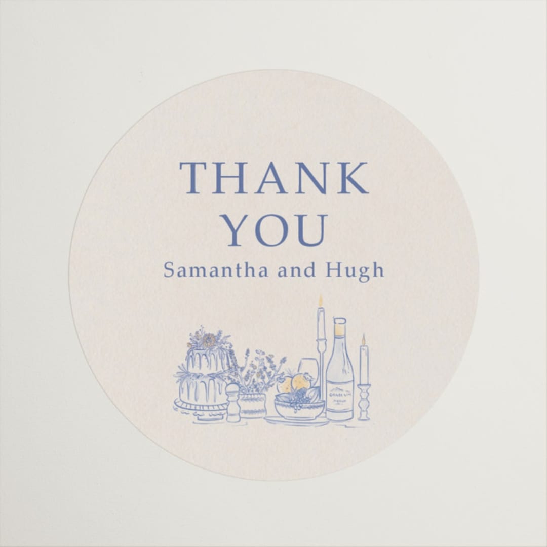 "Table feast" - Rehearsal Dinner Favor Stickers in Balmy Blue by Sabrin Deirani - Front