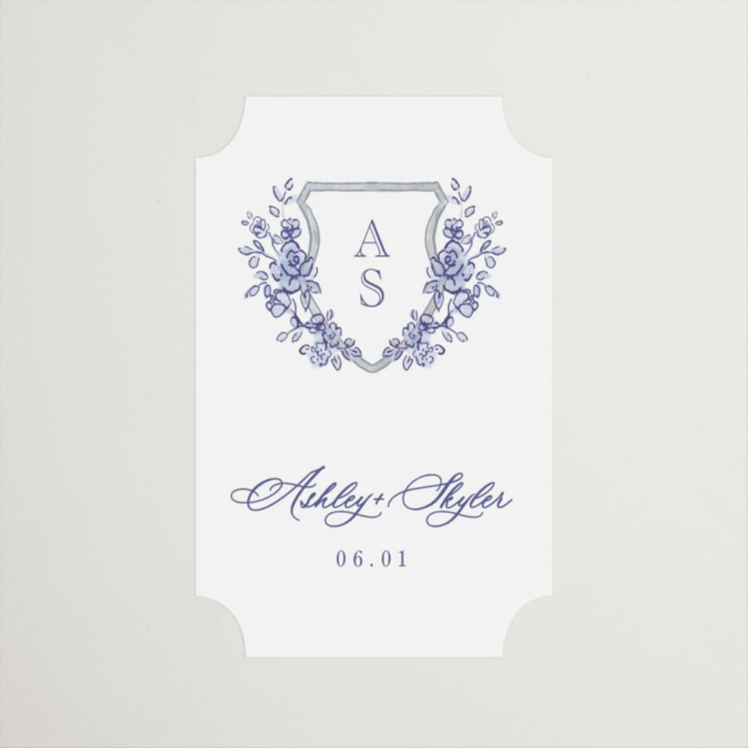 "watercolor flowers crest" - Rehearsal Dinner Favor Stickers in Dusty Blue by Cass Loh - Front