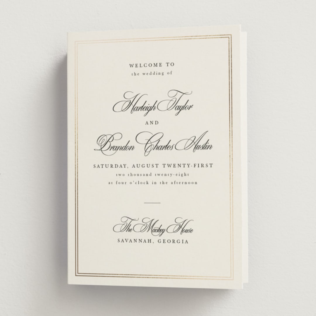 "Traditionalist" - Wedding Programs in Snow by Sarah Brown - Front