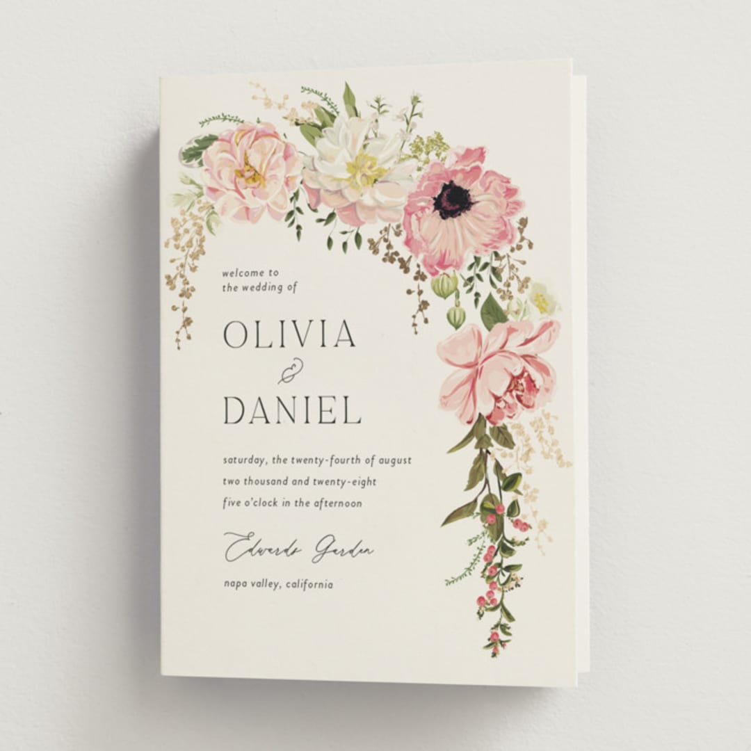 "Timeless Blooms" - Wedding Programs in Peony by Susan Moyal - Front
