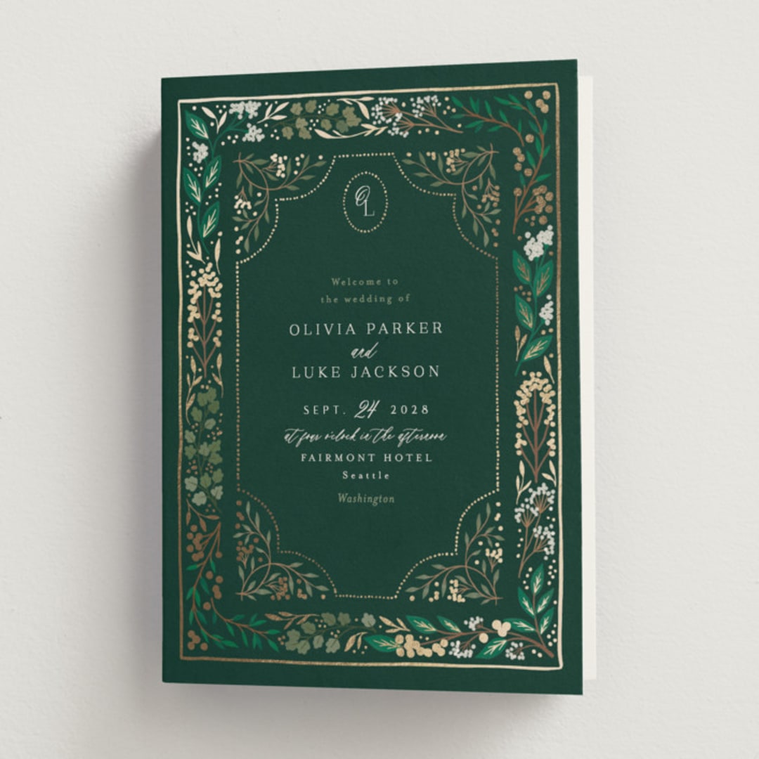"Illuminated Storybook" - Wedding Programs in Evergreen by Alethea and Ruth - Front