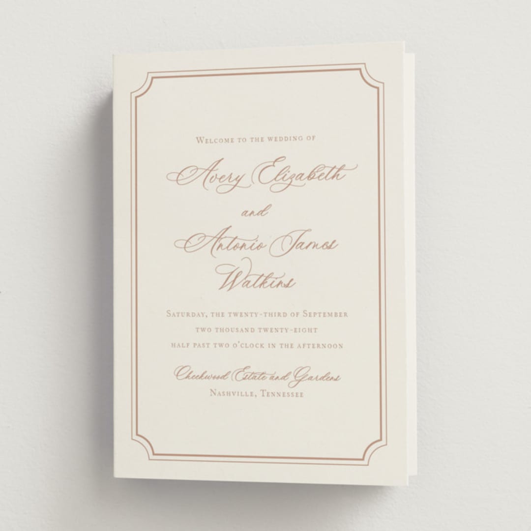 "Avery" - Wedding Programs in Dusty Pink by Jennifer Postorino - Front