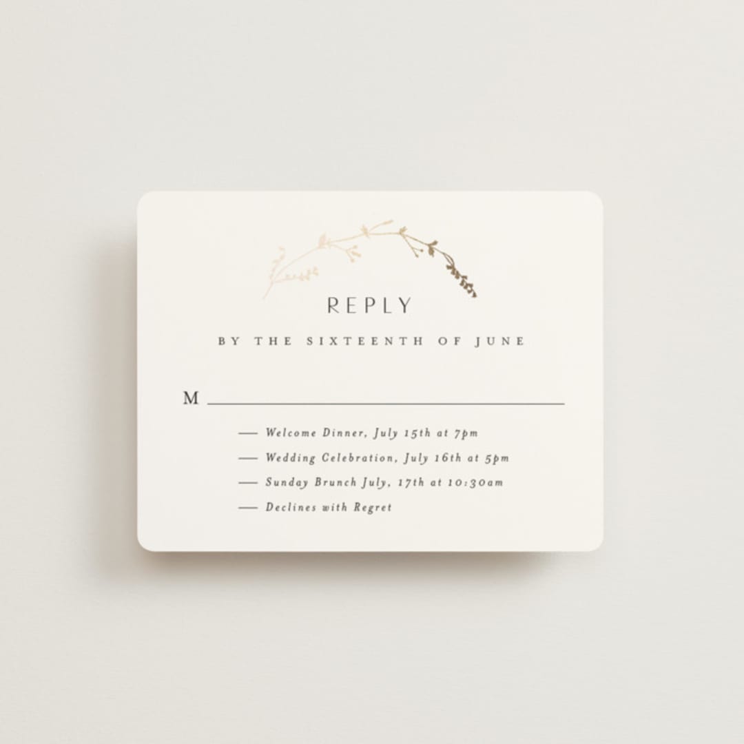 "Vine Wrap" - Foil-Pressed Multi-Event RSVP Cards in Cotton by Amy Kross - Front