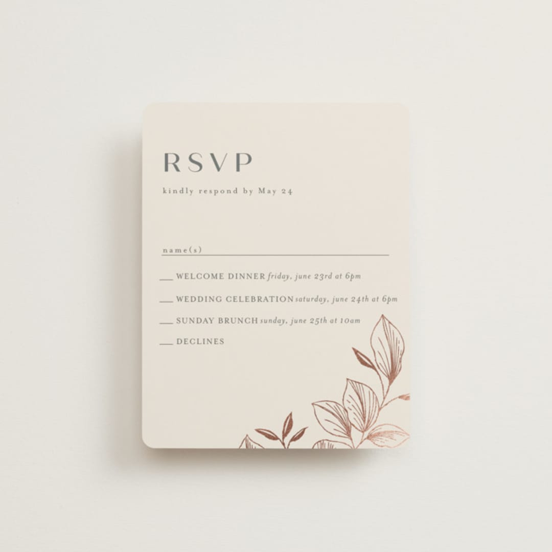 "Lovely" - Foil-Pressed Multi-Event RSVP Cards in Creme by Stardust Design Studio - Front