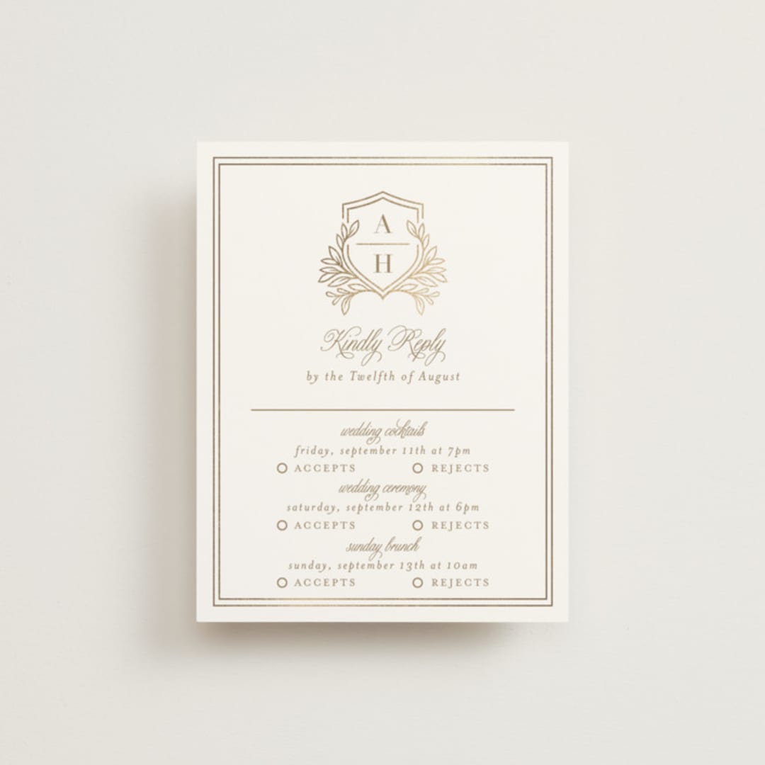 "Chic Monogram" - Foil-Pressed Multi-Event RSVP Cards in Porcelain by Mansi Verma - Front