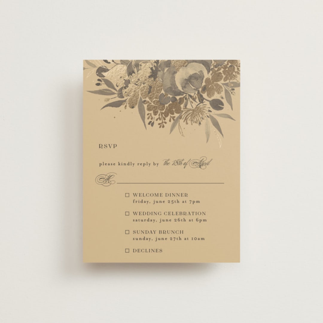 "Happiness" - Foil-Pressed Multi-Event RSVP Cards in Cherry by Shannon Chen of Four Wet Feet Studio - Front