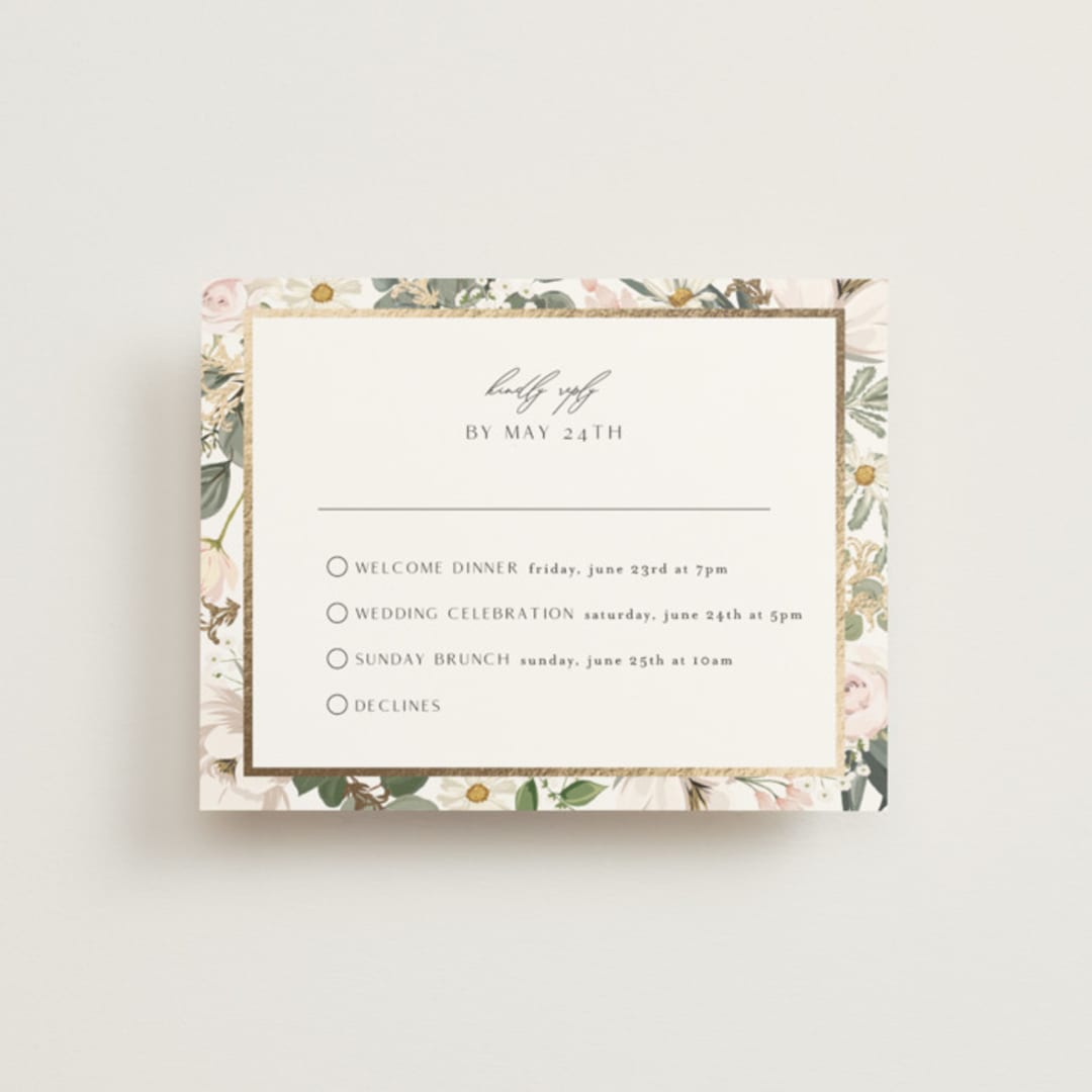 "Country Garden" - Foil-Pressed Multi-Event RSVP Cards in Verdant by Susan Moyal - Front