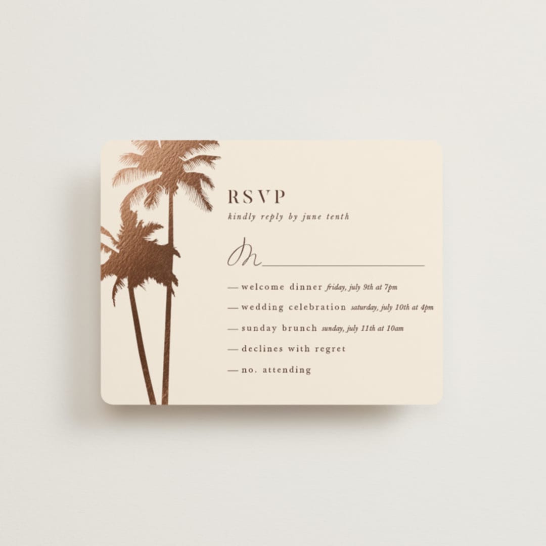 "Sunset by the Sea" - Foil-Pressed Multi-Event RSVP Cards in Coral by lulu and isabelle - Front