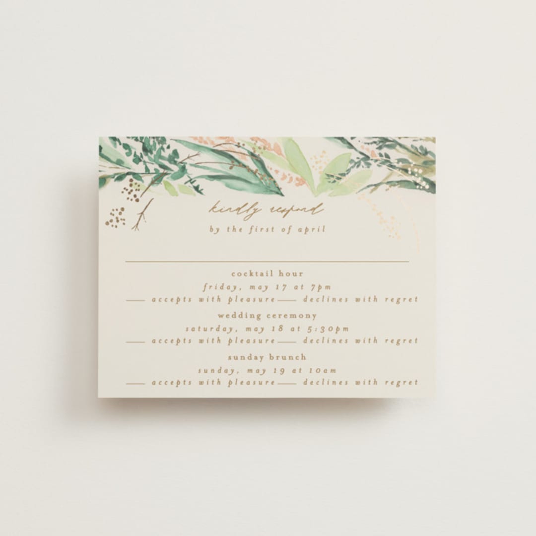 "fresh tropical" - Foil-Pressed Multi-Event RSVP Cards in Greenery by Phrosné Barwood - Front