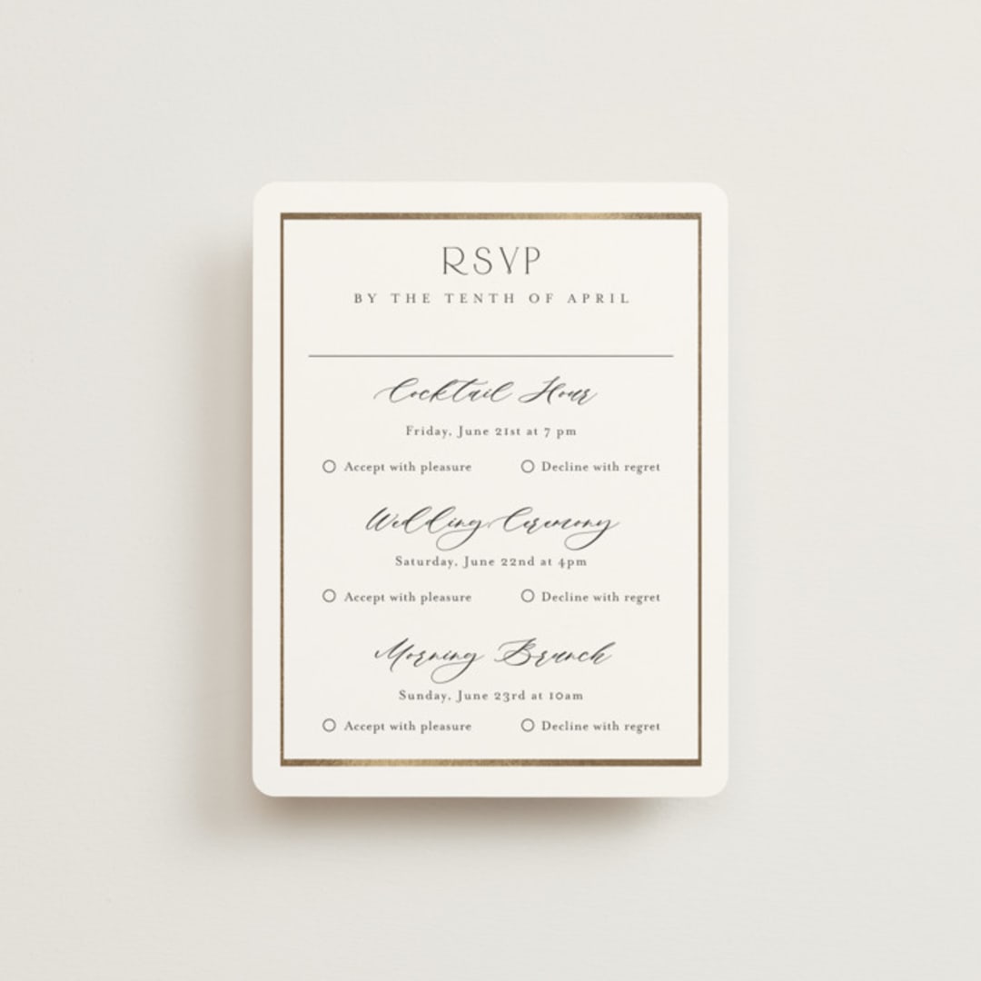 "Luster" - Foil-Pressed Multi-Event RSVP Cards in Cotton by Stacey Meacham - Front