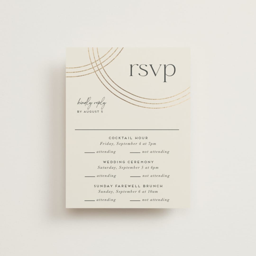 "Curves" - Foil-Pressed Multi-Event RSVP Cards in Chiffon by Amy Payne - Front