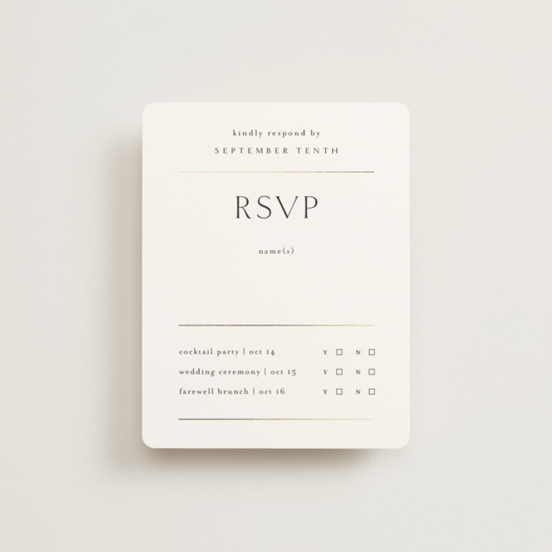 "Sophisticate" - Foil-Pressed Multi-Event RSVP Cards in Silk by Kelly Schmidt - Front