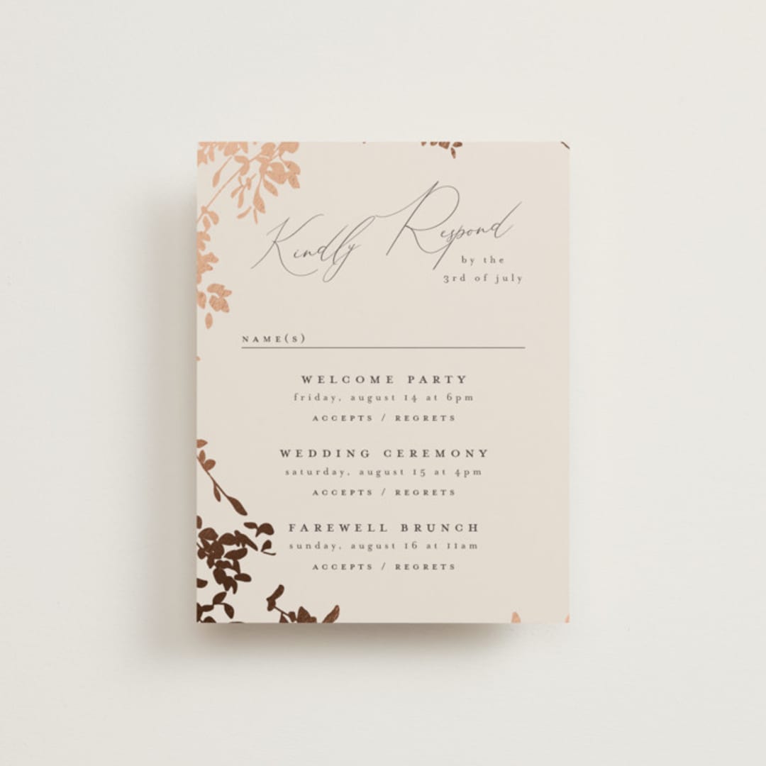 "Bliss" - Foil-Pressed Multi-Event RSVP Cards in Cocoa by Leah Bisch - Front
