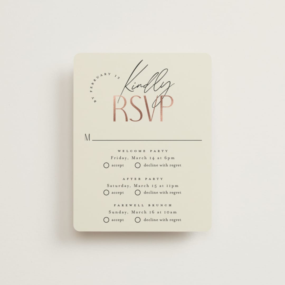 "together" - Foil-Pressed Multi-Event RSVP Cards in Cream Puff by Pixel and Hank - Front