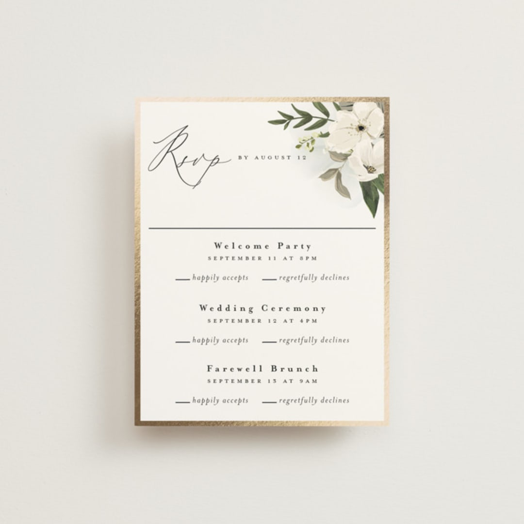 "Classic Love" - Foil-Pressed Multi-Event RSVP Cards in Vanilla by Susan Moyal - Front