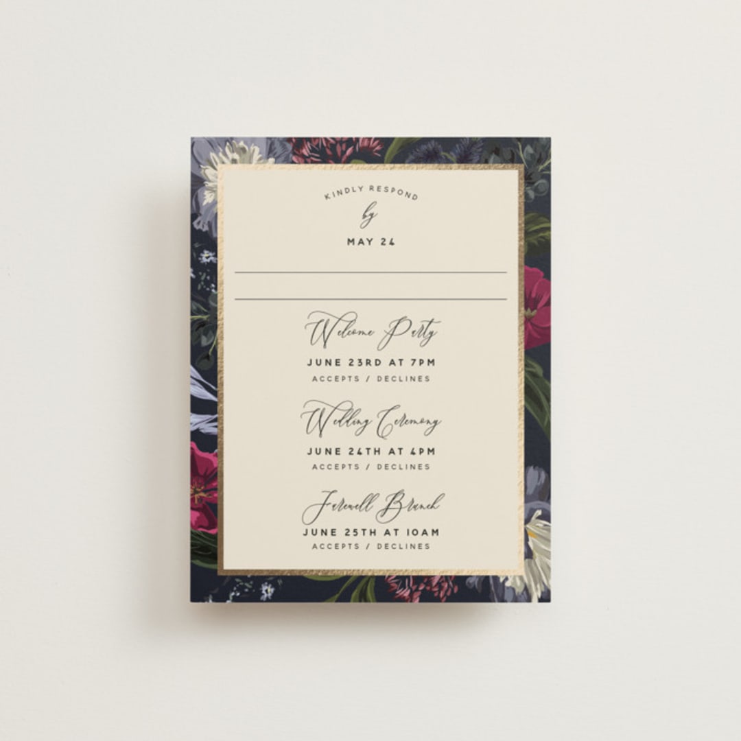 "After Midnight" - Foil-Pressed Multi-Event RSVP Cards in Jewel by Susan Moyal - Front