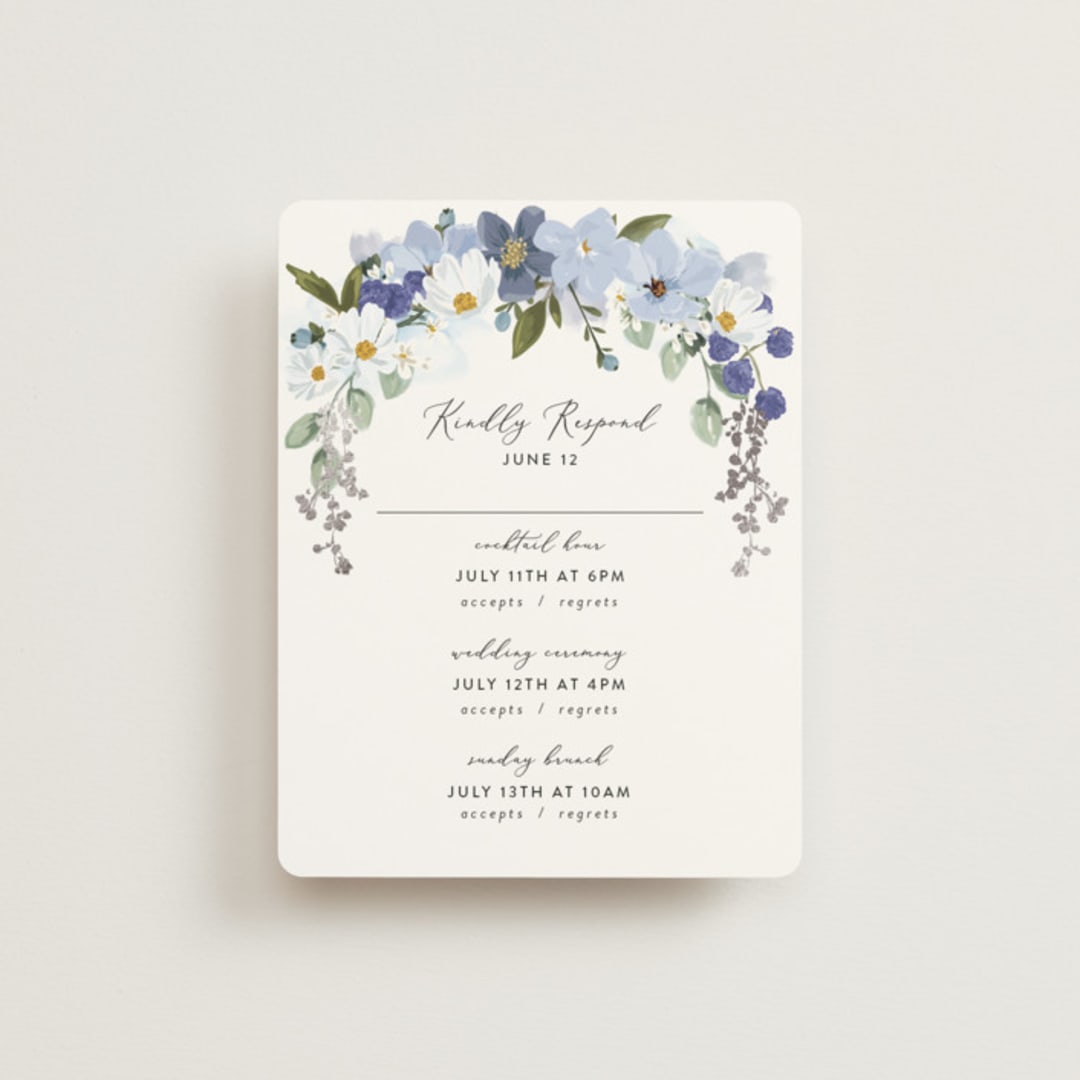 "Layered florals" - Foil-Pressed Multi-Event RSVP Cards in Serenity by Susan Moyal - Front