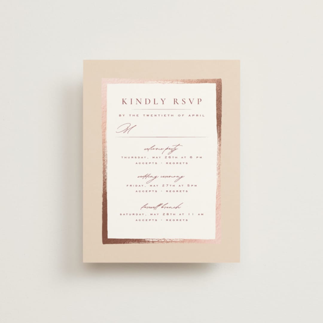 "Romantic Frame" - Foil-Pressed Multi-Event RSVP Cards in Peony by Wildfield Paper Co - Front
