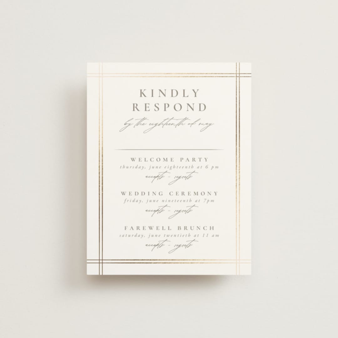 "Classic Line Frame" - Foil-Pressed Multi-Event RSVP Cards in Silk by Wildfield Paper Co - Front