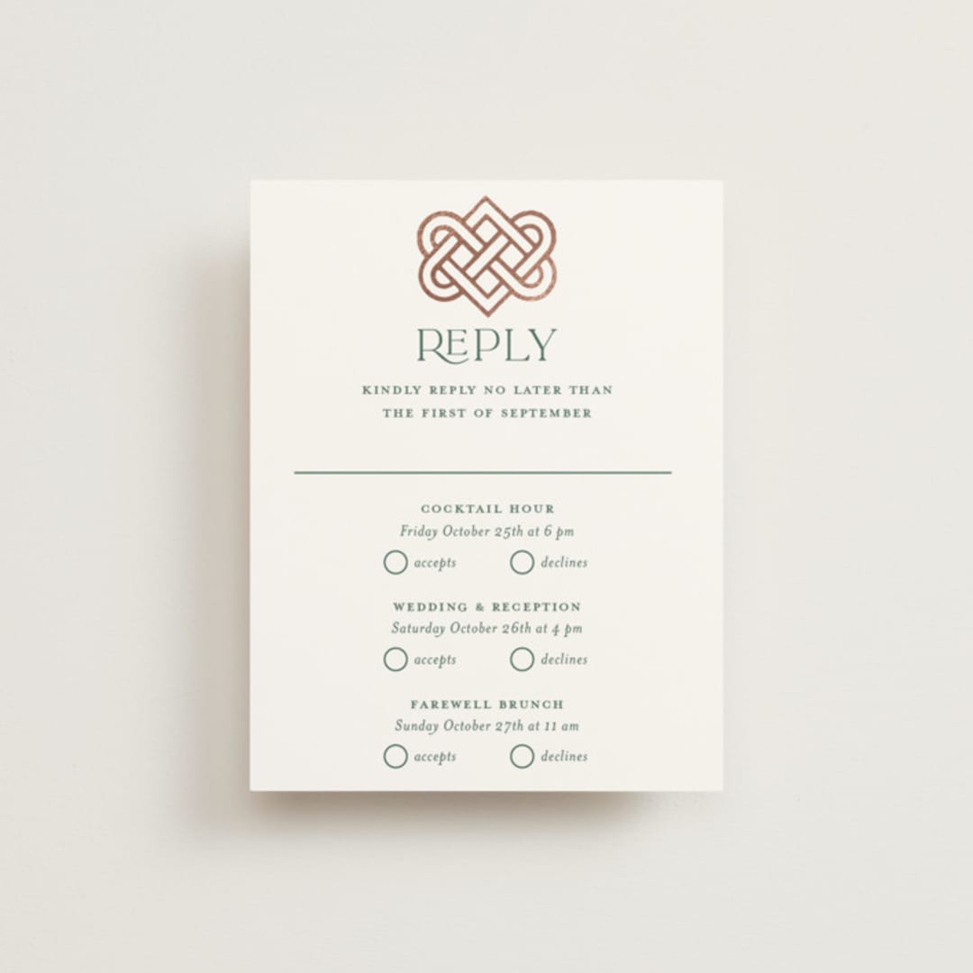 "Celtic Love Knot" - Foil-Pressed Multi-Event RSVP Cards in Clover by Kerry Doyle - Front