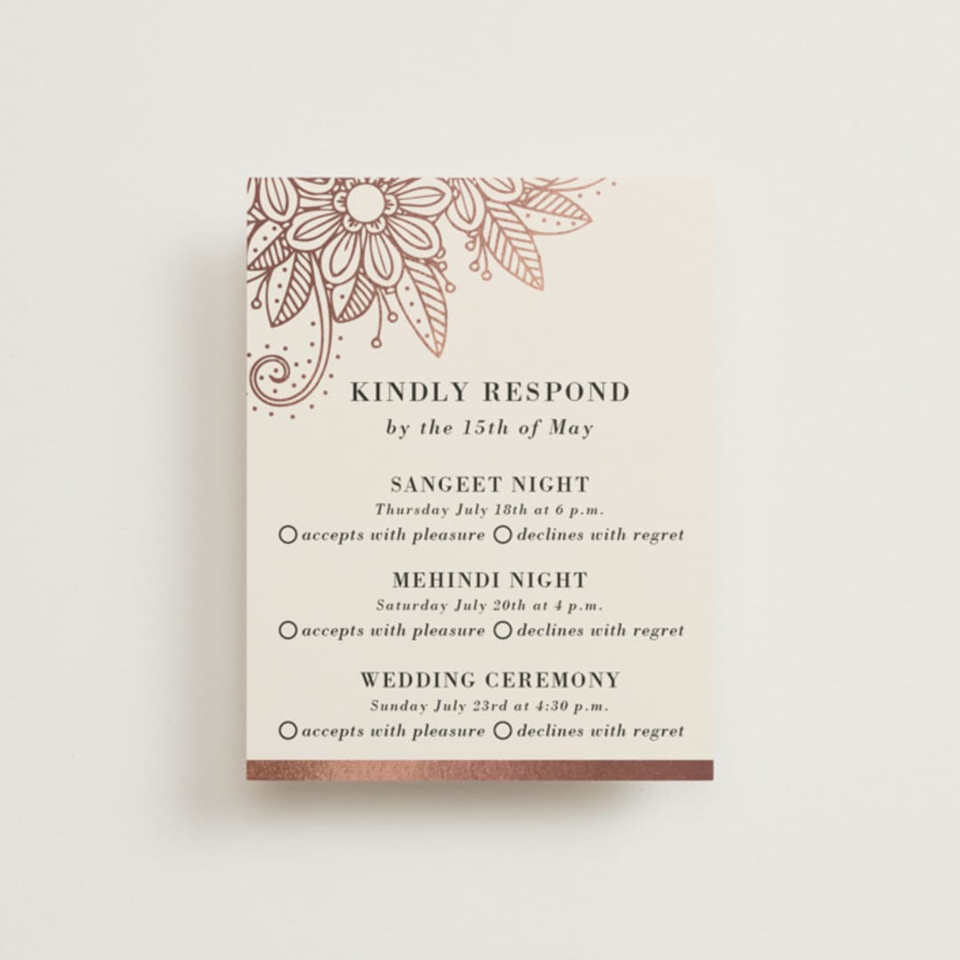 "Mandala Corners" - Foil-Pressed Multi-Event RSVP Cards in Peony by Oma N. Ramkhelawan - Front