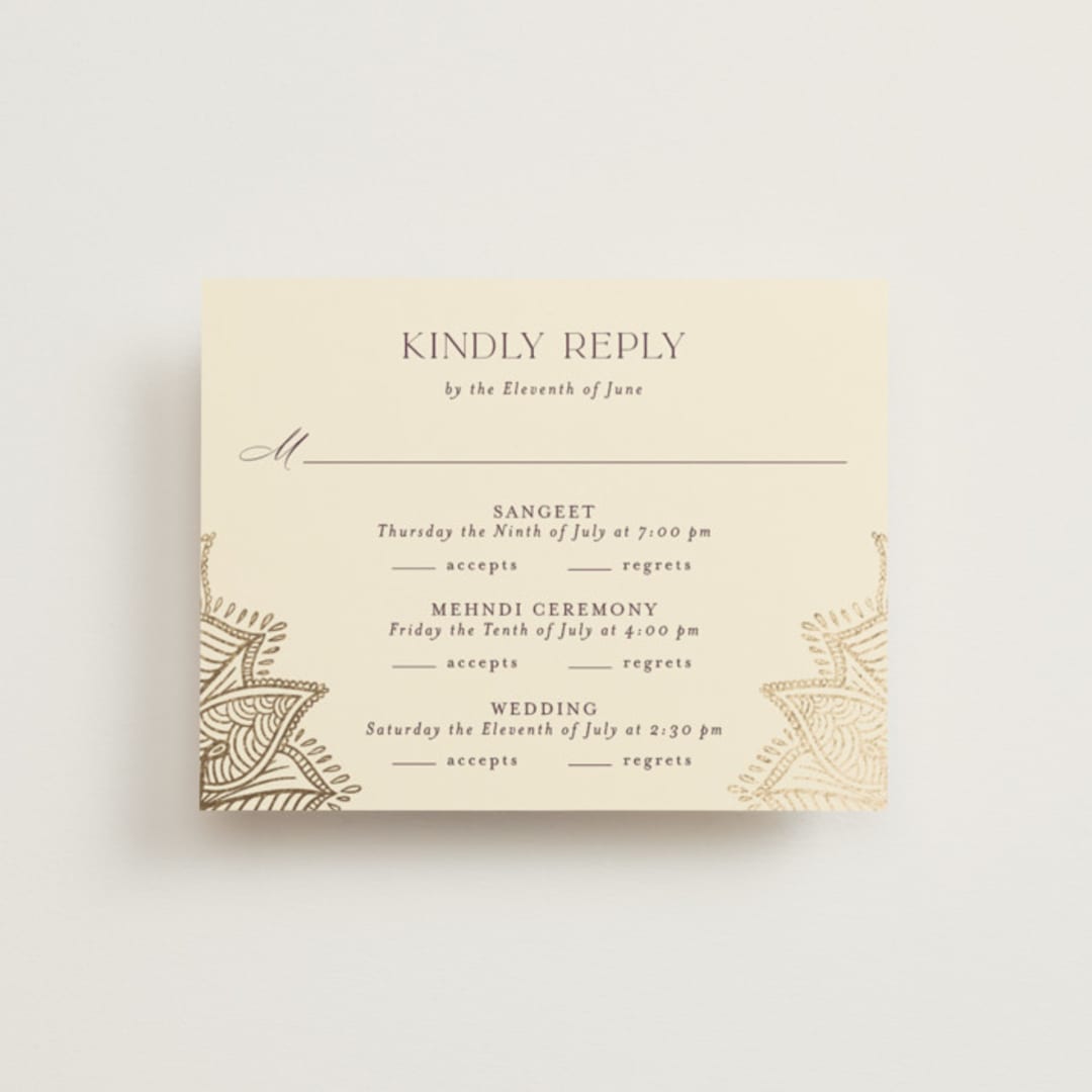 "Arunima" - Foil-Pressed Multi-Event RSVP Cards in Plum by Randi Cirelli - Front