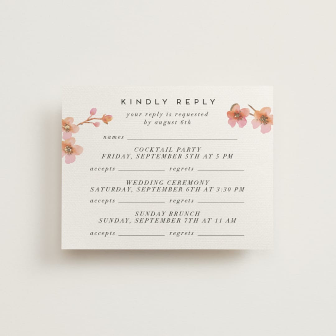 "Love Blossom" - Foil-Pressed Multi-Event RSVP Cards in Blush by Petra Kern - Front