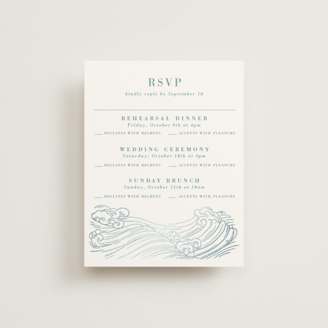 "waves" - Foil-Pressed Multi-Event RSVP Cards in Aqua by Jessie Steury - Front