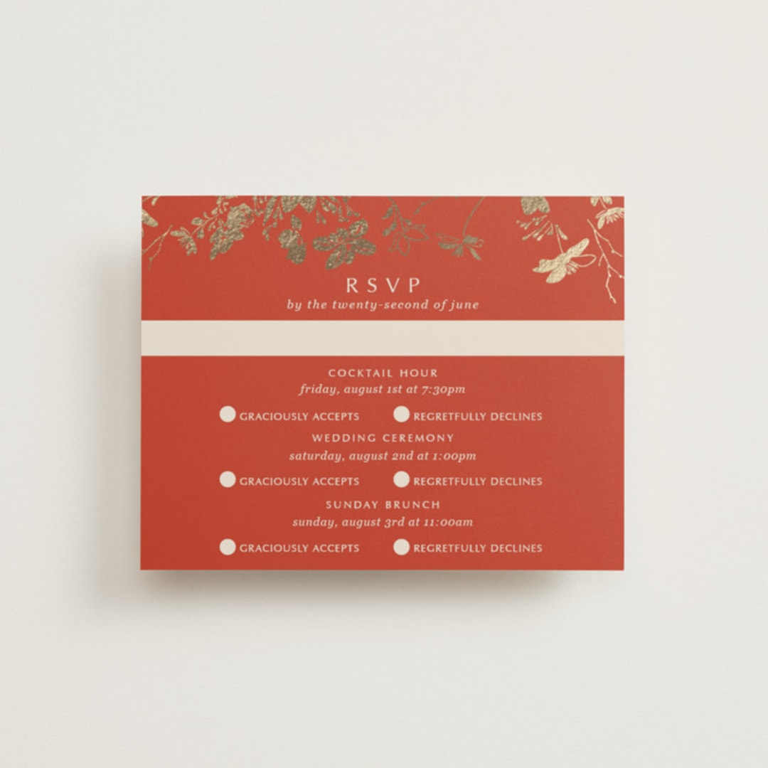 "Abstract Flora" - Foil-Pressed Multi-Event RSVP Cards in Lava by Stellax Creative - Front