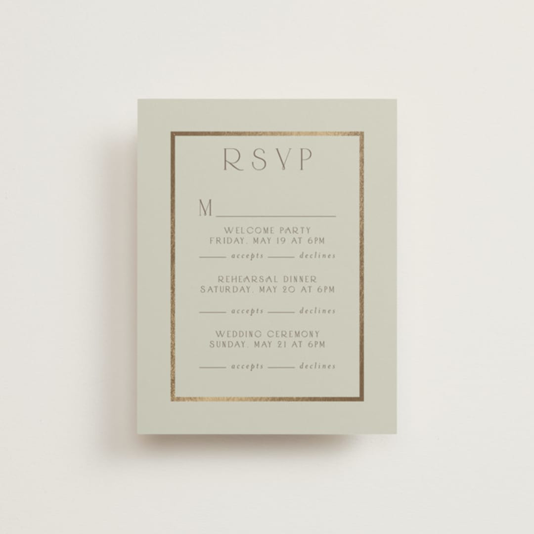 "Floral Tribute" - Foil-Pressed Multi-Event RSVP Cards in Moss by Chris Griffith - Front