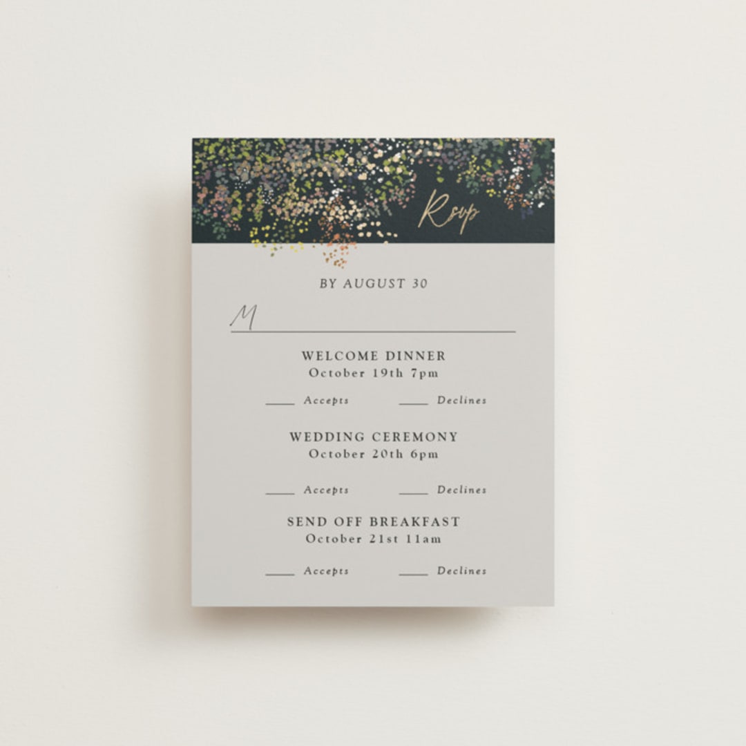 "By the Creek" - Foil-Pressed Multi-Event RSVP Cards in Emerald by Becky Nimoy - Front