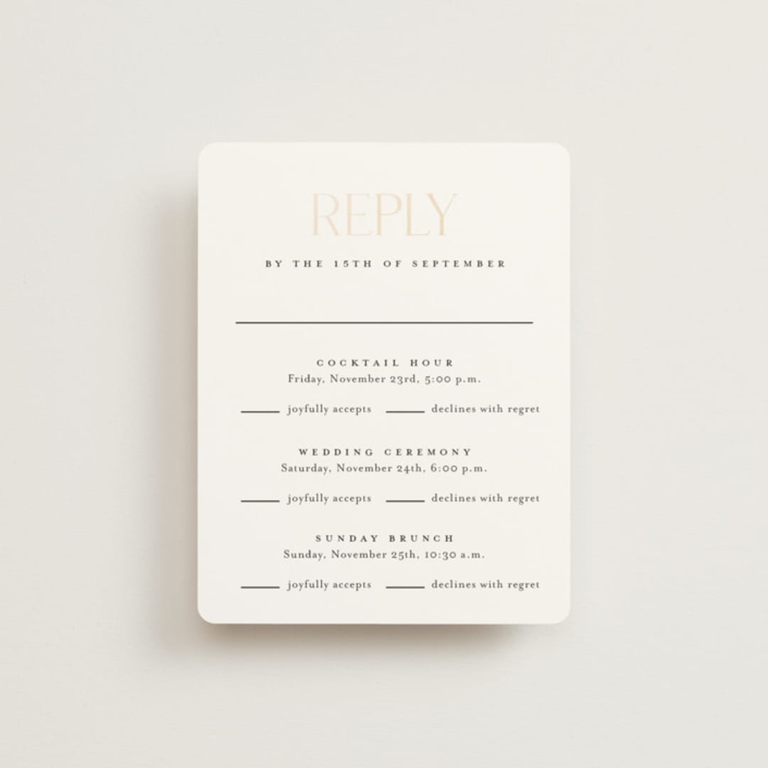 "Idyllic" - Foil-Pressed Multi-Event RSVP Cards in Sugar by Jessica Williams - Front