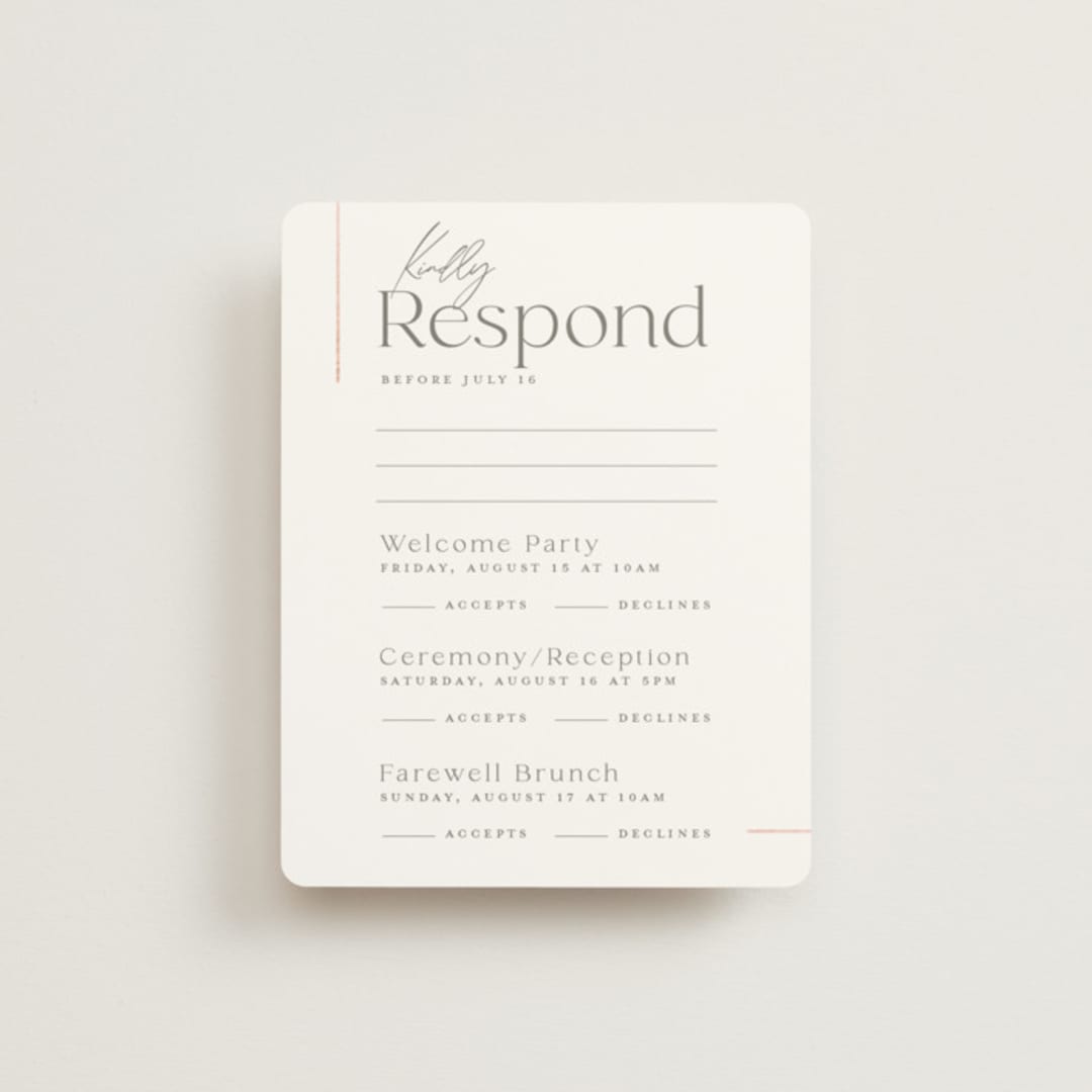 "Simple Lines" - Foil-Pressed Multi-Event RSVP Cards in Snow by Michelle Taylor - Front