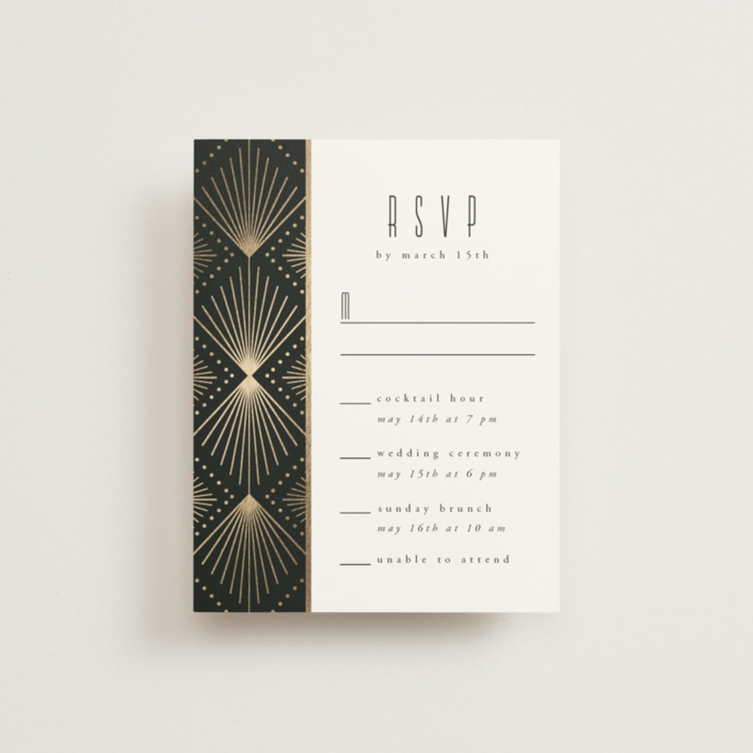 "Deco pattern" - Foil-Pressed Multi-Event RSVP Cards in Onyx by Ana de Sousa - Front