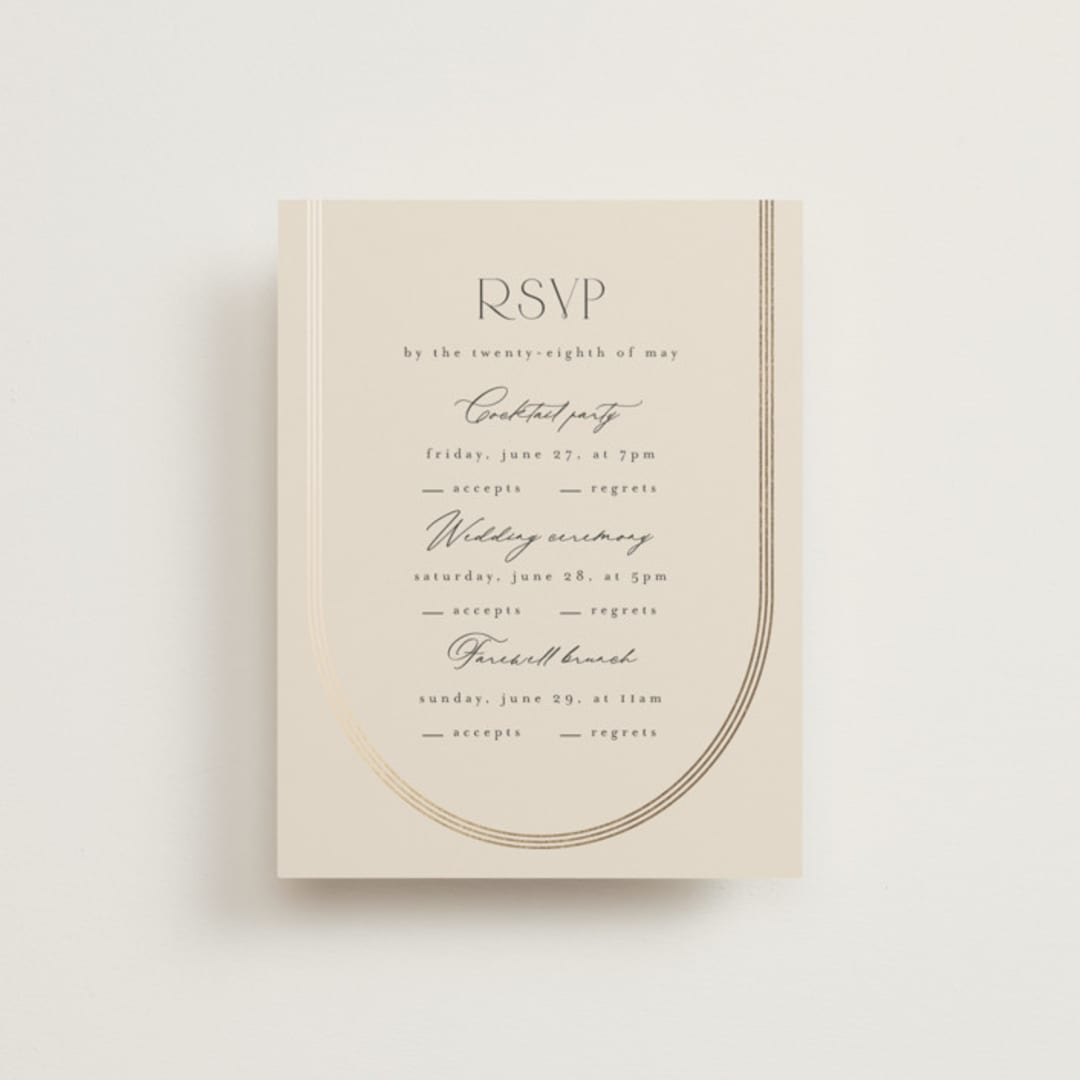 "Misha" - Foil-Pressed Multi-Event RSVP Cards in Latte by Kristie Kern - Front
