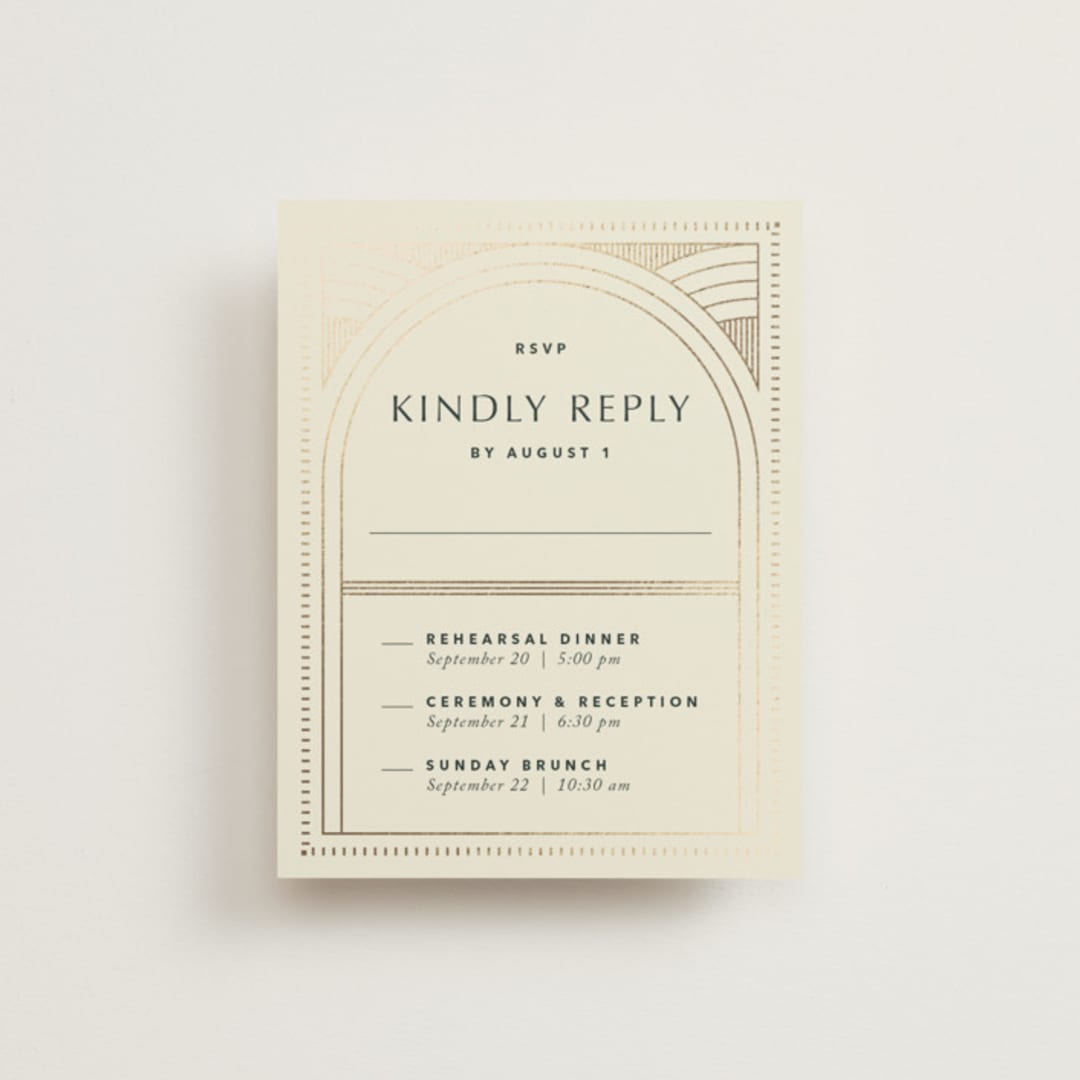 "deco arch" - Foil-Pressed Multi-Event RSVP Cards in Fir by Kindred Fields - Front