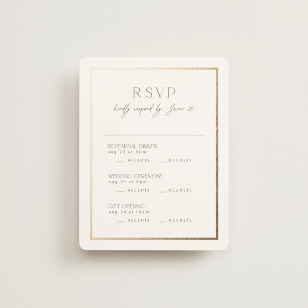 "Regal" - Foil-Pressed Multi-Event RSVP Cards in Porcelain by Nicole Walsh - Front