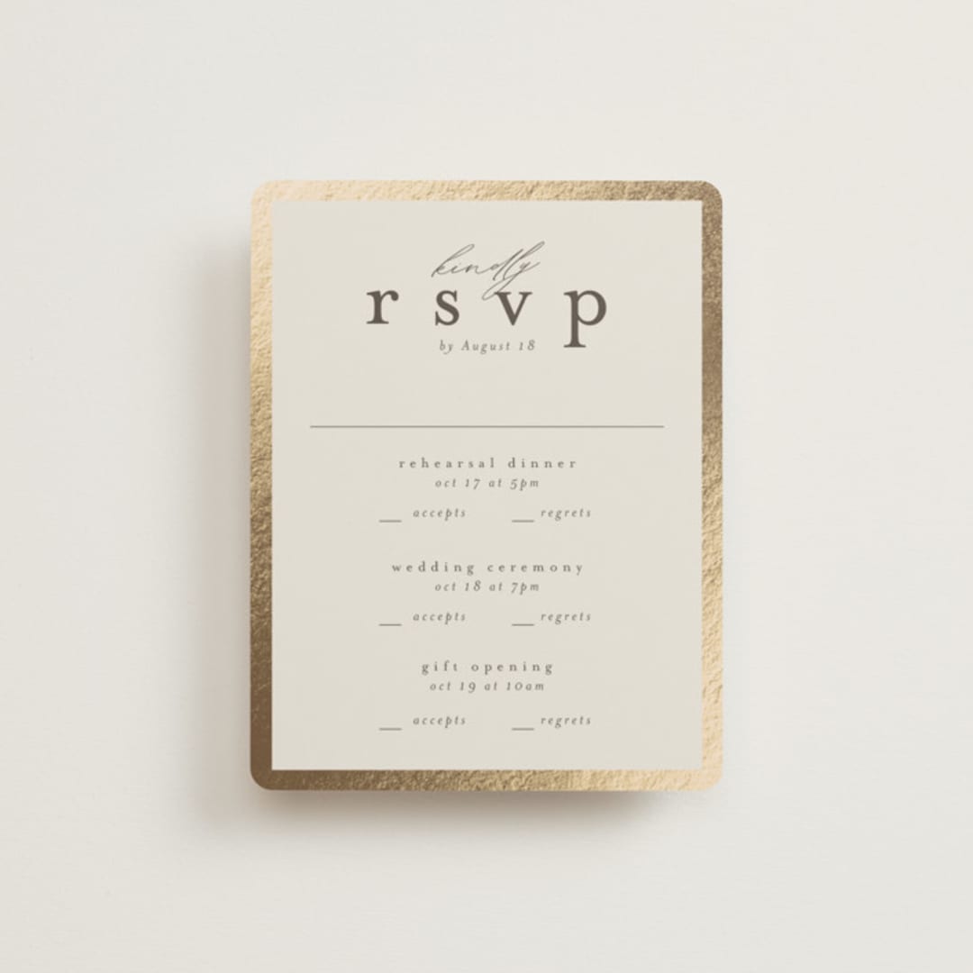 "Surround" - Foil-Pressed Multi-Event RSVP Cards in Sand by Nicole Walsh - Front