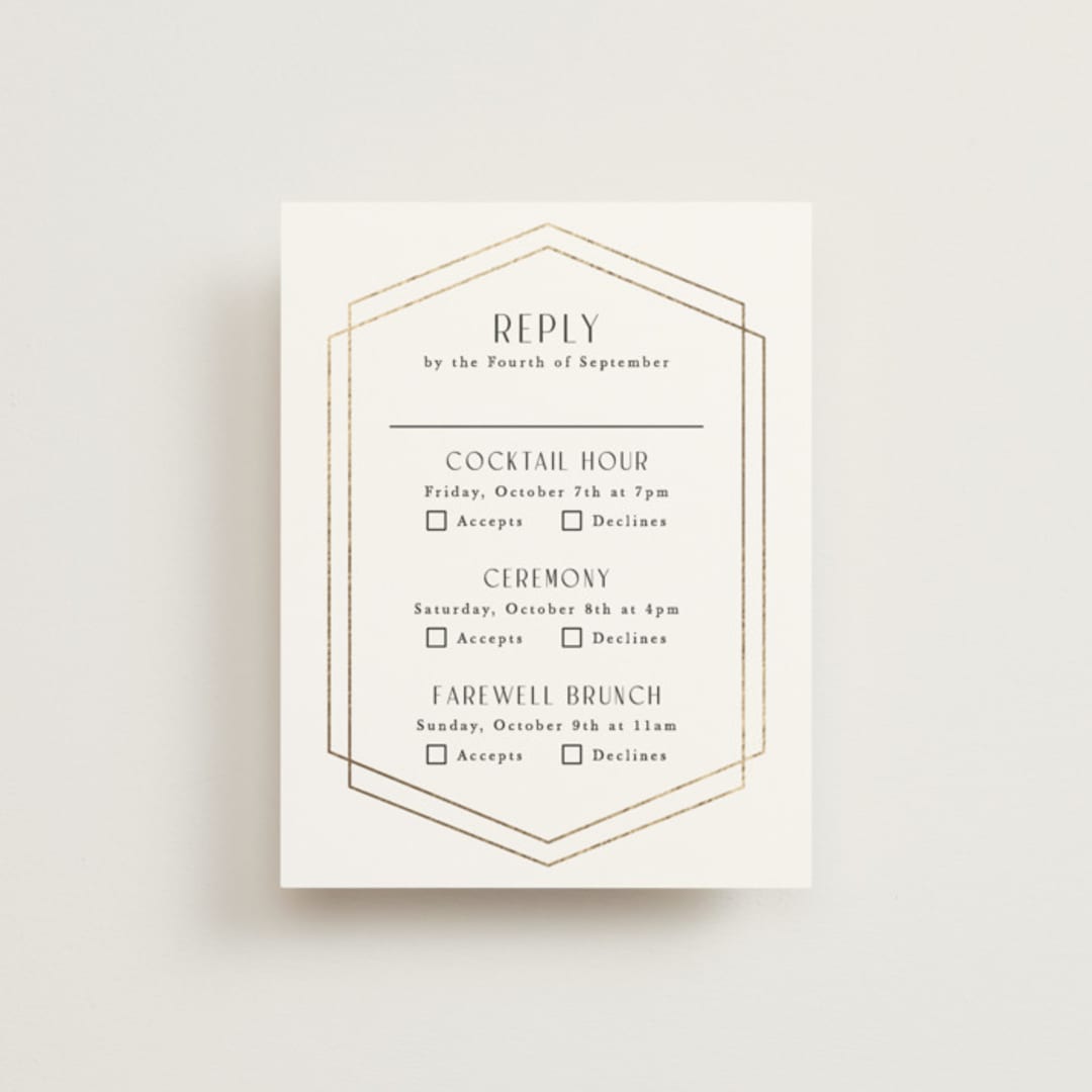 "Formally" - Foil-Pressed Multi-Event RSVP Cards in Cloud by Carly Reed Walker - Front