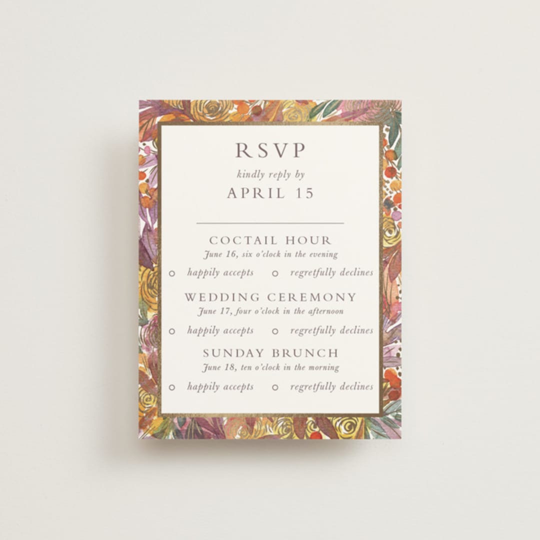 "Autumn flowers" - Foil-Pressed Multi-Event RSVP Cards in Amber by Alexandra Dzh - Front