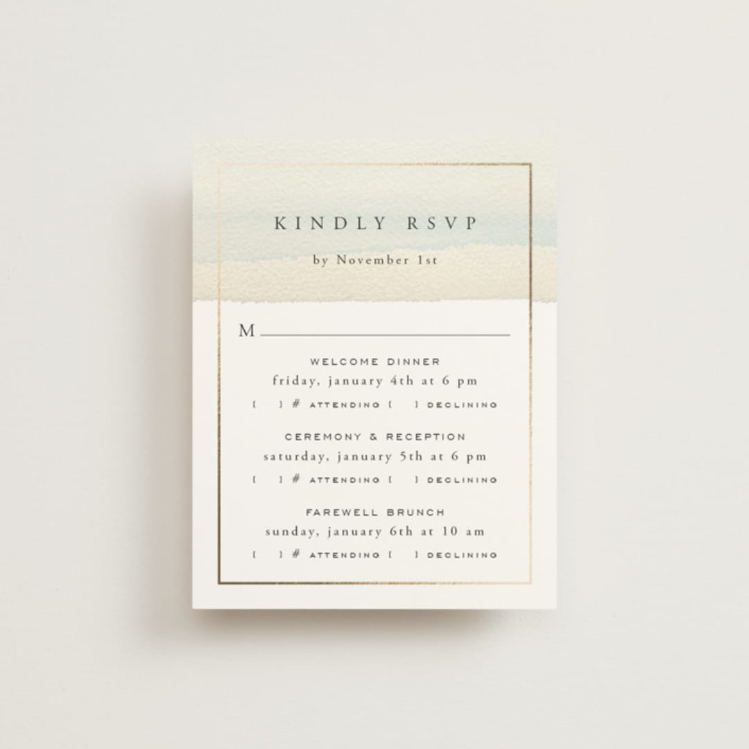"Contemplate" - Foil-Pressed Multi-Event RSVP Cards in Sand by Janean Hinger - Front