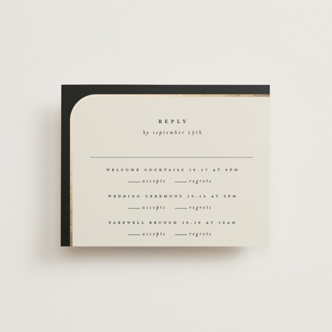 "Tuxedo" - Foil-Pressed Multi-Event RSVP Cards in Black Tie by Carolyn Nicks - Front