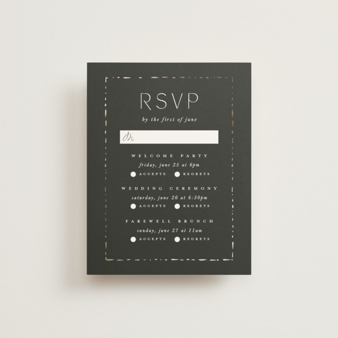 "Fringe" - Foil-Pressed Multi-Event RSVP Cards in Midnight by Leah Bisch - Front