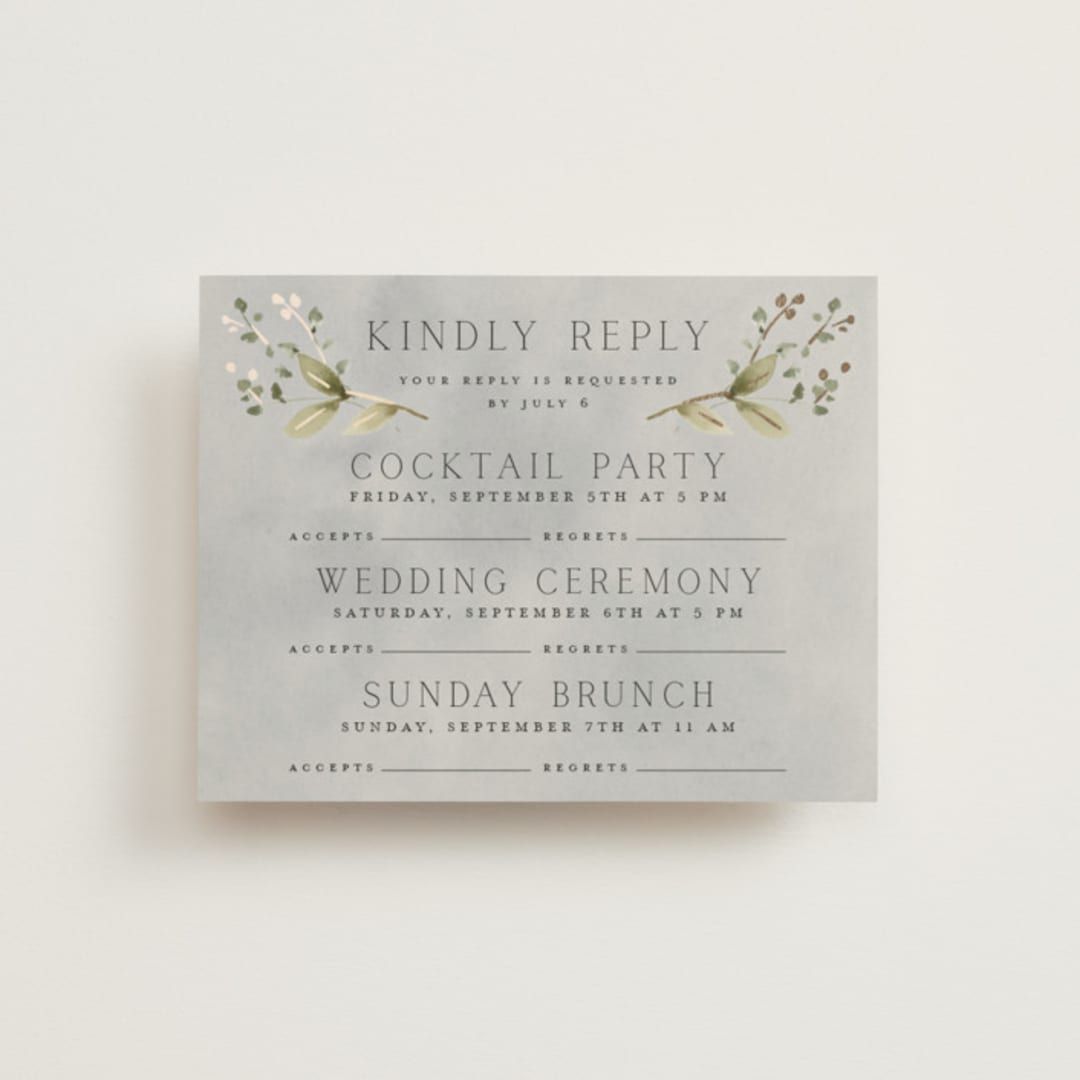 "Love Song" - Foil-Pressed Multi-Event RSVP Cards in Meadow by Petra Kern - Front