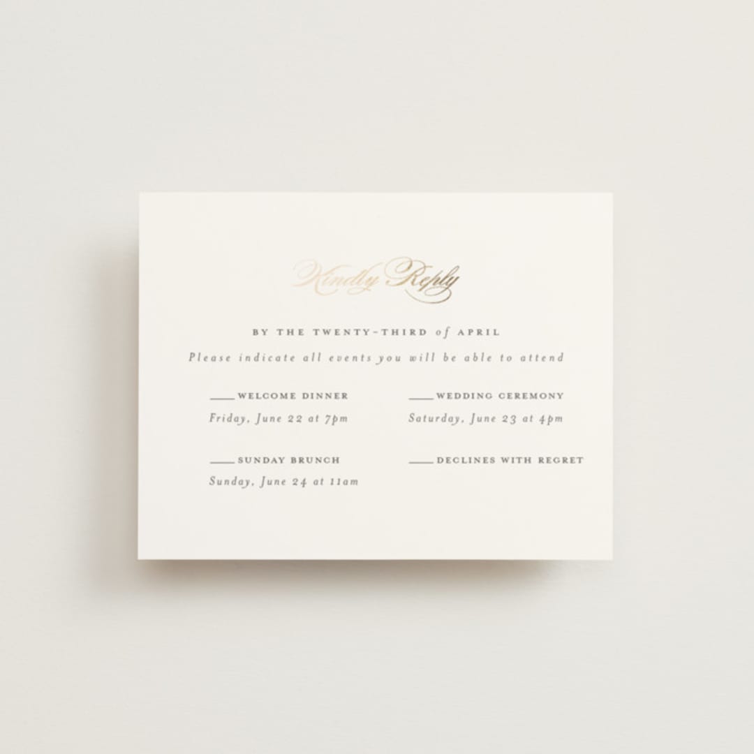 "raffiné" - Foil-Pressed Multi-Event RSVP Cards in Obsidian by Benita Crandall - Front