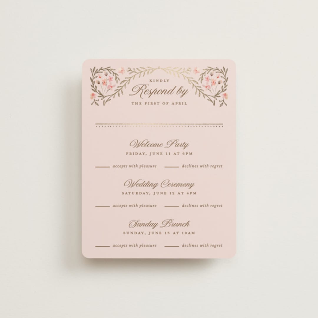 "Victorian" - Foil-Pressed Multi-Event RSVP Cards in Versailles by Claudia Orengo - Front