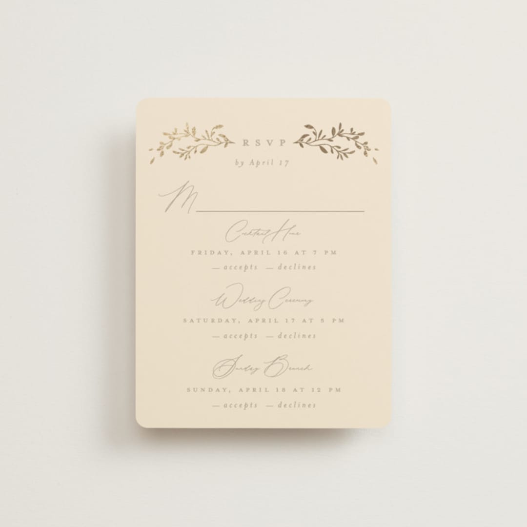 "Leafy Garland" - Foil-Pressed Multi-Event RSVP Cards in Sand by Creo Study - Front
